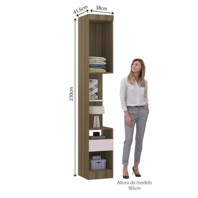 Mesa De Cabeceira Alta 38cm 1 Porta E 1 Gaveta Paris Luciane Móveis Avelã Pf Com Rosa Pf