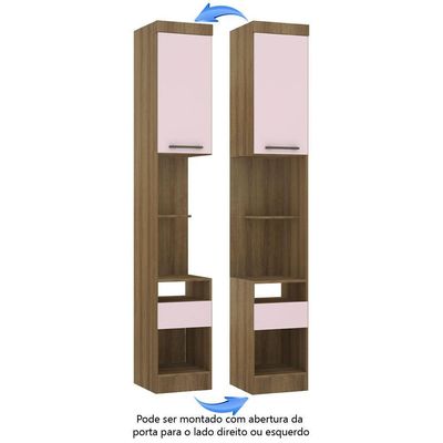 Mesa De Cabeceira Alta 38cm 1 Porta E 1 Gaveta Paris Luciane Móveis Avelã Pf Com Rosa Pf