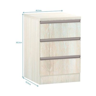 Mesa De Cabeceira 3 Gavetas 40Cm Estrutura Legno Crema Prime
