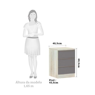 Mesa De Cabeceira 3 Gavetas 40Cm Estrutura Legno Crema Prime