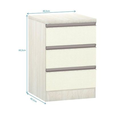 Mesa De Cabeceira 3 Gavetas 40Cm Estrutura Legno Crema Prime