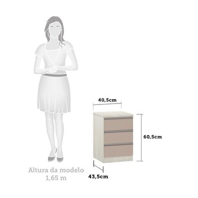 Mesa De Cabeceira 3 Gavetas 40Cm Estrutura Legno Crema Prime