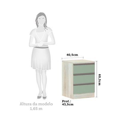 Mesa De Cabeceira 3 Gavetas 40Cm Estrutura Legno Crema Prime