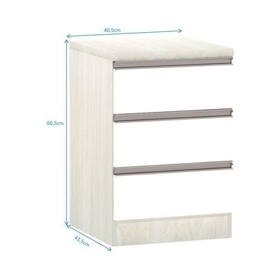 Mesa De Cabeceira 3 Gavetas 40Cm Estrutura Legno Crema Prime