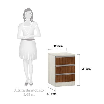 Mesa De Cabeceira 3 Gavetas 40Cm Estrutura Legno Crema Prime