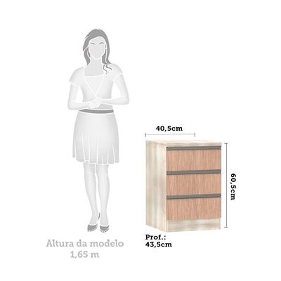 Mesa De Cabeceira 3 Gavetas 40Cm Estrutura Legno Crema Prime