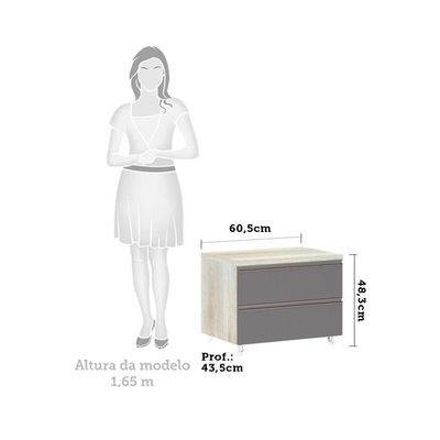Mesa De Cabeceira 2 Gavetas Prime Plus 60 Cm Cinza Puro