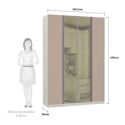 Guarda-roupa Solteiro 4 Portas Legno Crema Com Connect
