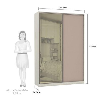 Guarda-roupa 2 Portas De Correr 8 Cm Crema Com Connect