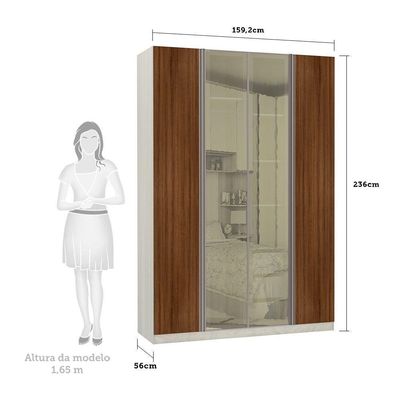 Guarda-roupa 4 Portas Legno Crema Com Nogueira Dourado