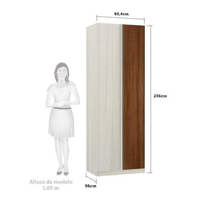 Guarda-roupa Canto 1 Porta 80 Cm Crema Com Nogueira Dourado