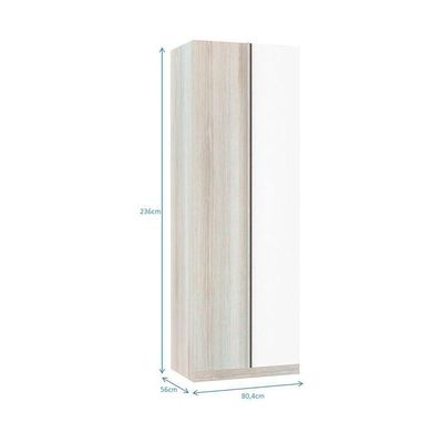 Guarda-roupa Canto 1 Porta 80 Cm Legno Crema Com Branco Mat