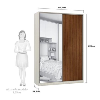 Guarda-roupa 2 Portas De Correr 160Cm Crema Nogueira Dourado