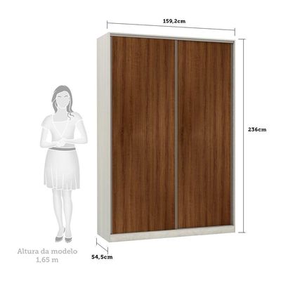 Guarda-roupa 2 Portas De Correr 160Cm Crema Nogueira Dourado