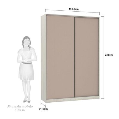Guarda-roupa 2 Portas De Correr 160Cm Crema Com Connect