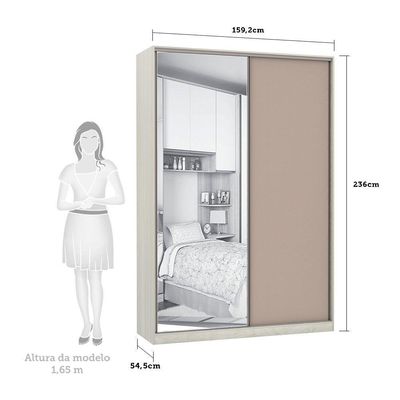Guarda-roupa 2 Portas De Correr 160Cm Crema Com Connect