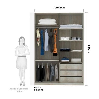 Guarda-roupa 2 Portas De Correr 160Cm Crema Com Cinza Puro