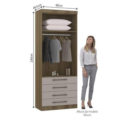 Guarda Roupa Modulado 90cm 2 Portas E 4 Gavetas Paris Luciane Móveis Avelã Pf Com Cinammon Pf
