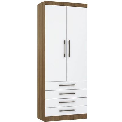 Guarda Roupa Modulado 90cm 2 Portas E 4 Gavetas Paris Luciane Móveis Avelã Pf Com Branco Pf