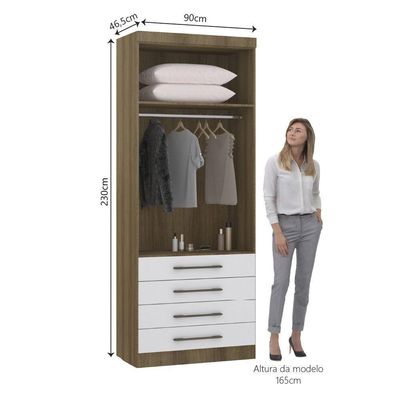 Guarda Roupa Modulado 90cm 2 Portas E 4 Gavetas Paris Luciane Móveis Avelã Pf Com Branco Pf