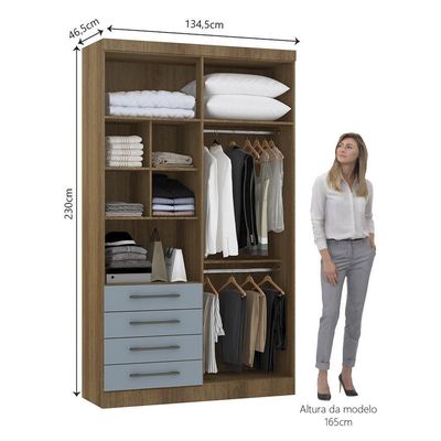 Guarda Roupa Modulado 134,50cm 4 Portas E 4 Gavetas Paris Luciane Móveis Avelã Pf Com Grey Sky Pf