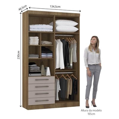Guarda Roupa Modulado 134,50cm 4 Portas E 4 Gavetas Paris Luciane Móveis Avelã Pf Com Cinammon Pf