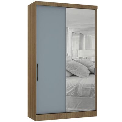 Guarda Roupa Modulado 134,50cm 2 Portas De Correr Com Espelho Paris Avelã Pf Com Grey Sky Pf