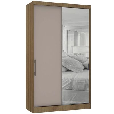 Guarda Roupa Modulado 134,50cm 2 Portas De Correr Com Espelho Paris Avelã Pf Com Cinammon Pf