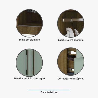Guarda Roupa Modulado 134,50cm 2 Portas De Correr Paris Luciane Móveis Avelã Pf Com Grey Sky Pf