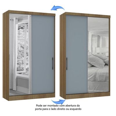 Guarda Roupa Modulado 134,50cm 2 Portas De Correr Com Espelho Paris Avelã Pf Com Grey Sky Pf