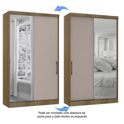 Guarda Roupa Modulado 134,50cm 2 Portas De Correr Com Espelho Paris Avelã Pf Com Cinammon Pf