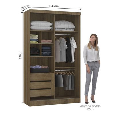 Guarda Roupa Modulado 134,50cm 2 Portas De Correr Paris Luciane Móveis Avelã Pf Com Branco Pf