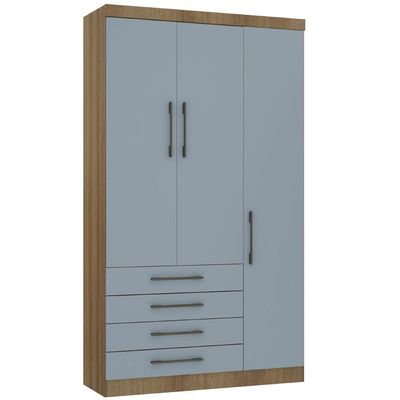 Guarda Roupa Modulado 132cm 3 Portas E 4 Gavetas Paris Luciane Móveis Avelã Pf Com Grey Sky Pf