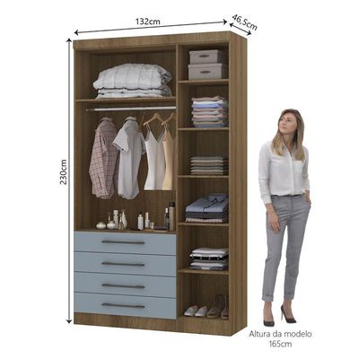 Guarda Roupa Modulado 132cm 3 Portas E 4 Gavetas Paris Luciane Móveis Avelã Pf Com Grey Sky Pf