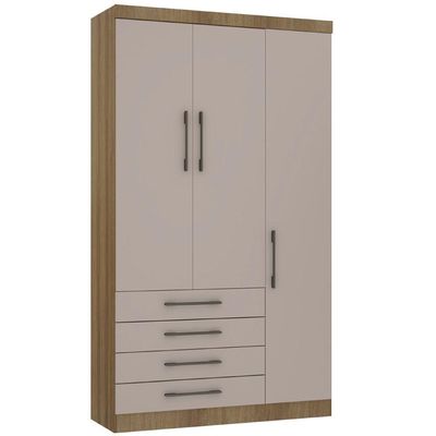 Guarda Roupa Modulado 132cm 3 Portas E 4 Gavetas Paris Luciane Móveis Avelã Pf Com Cinammon Pf