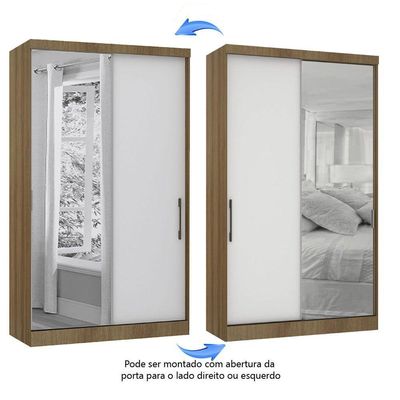 Guarda Roupa Modulado 134,50cm 2 Portas De Correr Com Espelho Paris Avelã Pf Com Branco Pf