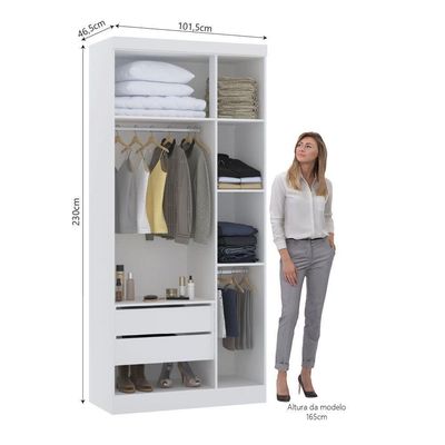 Guarda Roupa Modulado 101,50cm 3 Portas Alpes Luciane Móveis Branco Pf Com Rosa Pf