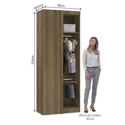 Guarda Roupa De Canto Reto Modulado 90cm 1 Porta Paris Luciane Móveis Avelã Pf Com Rosa Pf