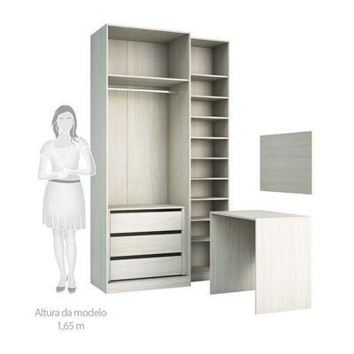 Guarda Roupa 3 Peças Com Escrivaninha, Sapateira, Crema