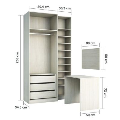 Guarda Roupa 3 Peças Com Escrivaninha, Sapateira, Crema