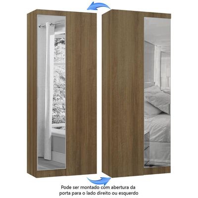 Guarda Roupa De Canto Reto Modulado 90cm 1 Porta Com Espelho Paris Luciane Móveis Avelã Pf