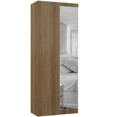 Guarda Roupa De Canto Reto Modulado 90cm 1 Porta Com Espelho Paris Luciane Móveis Avelã Pf