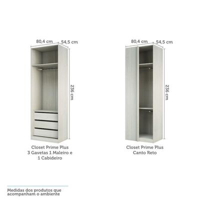 Guarda Roupa Em U Com 6 Gavetas, 5 Cabideiros Legno Crema