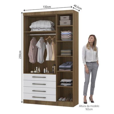 Guarda Roupa Modulado 132cm 3 Portas E 4 Gavetas Paris Luciane Móveis Avelã Pf Com Branco Pf