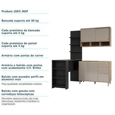Cozinha Completa 4 Peças E Balcão Gra E Preto