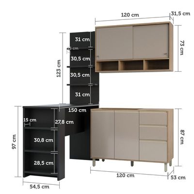 Cozinha Completa 4 Peças E Balcão Gra E Preto
