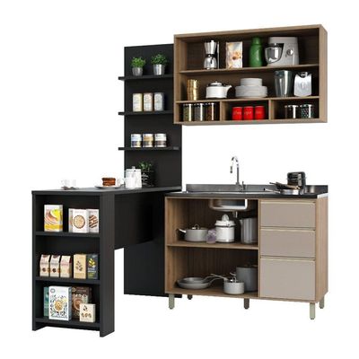 Cozinha Completa 4 Peças E Balcão Gra E Preto