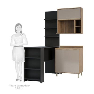 Cozinha Compacta 4 Peças 80cm Mel Vanill e Gra E Preto