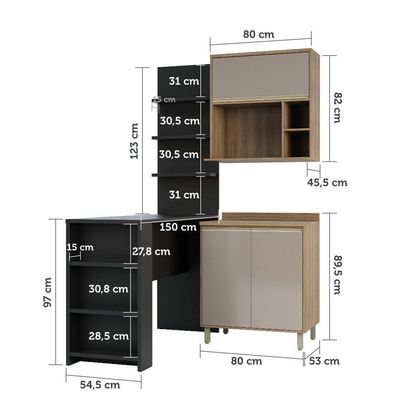 Cozinha Compacta 4 Peças 80cm Mel Vanill e Gra E Preto