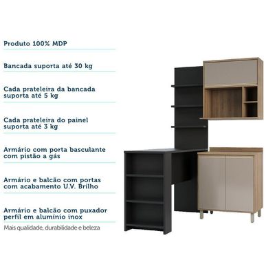 Cozinha Compacta 4 Peças 80cm Mel Vanill e Gra E Preto